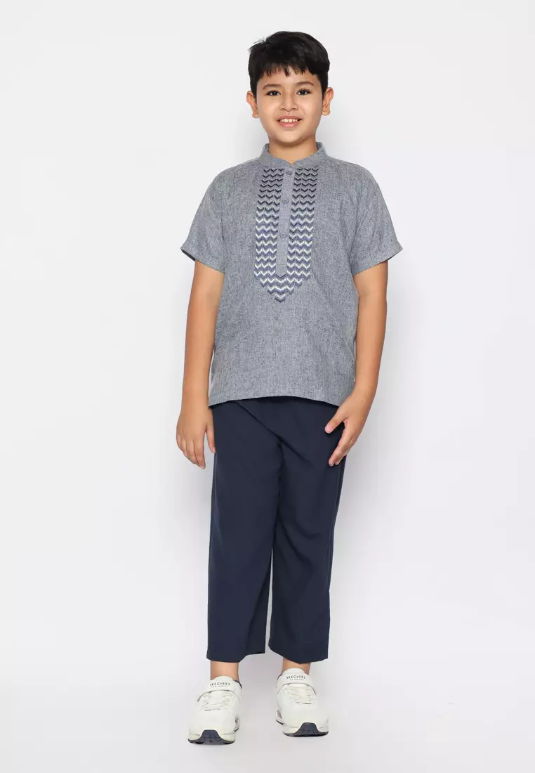Baju Koko Anak Laki Bordir Ultra Navy Setelan - FOREVER