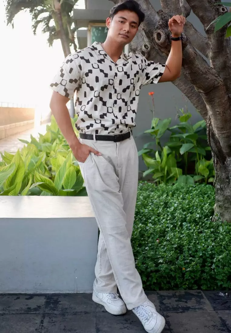 Sand Celana Panjang Linen Pria Cream | Linen Loose Pants Men Cream