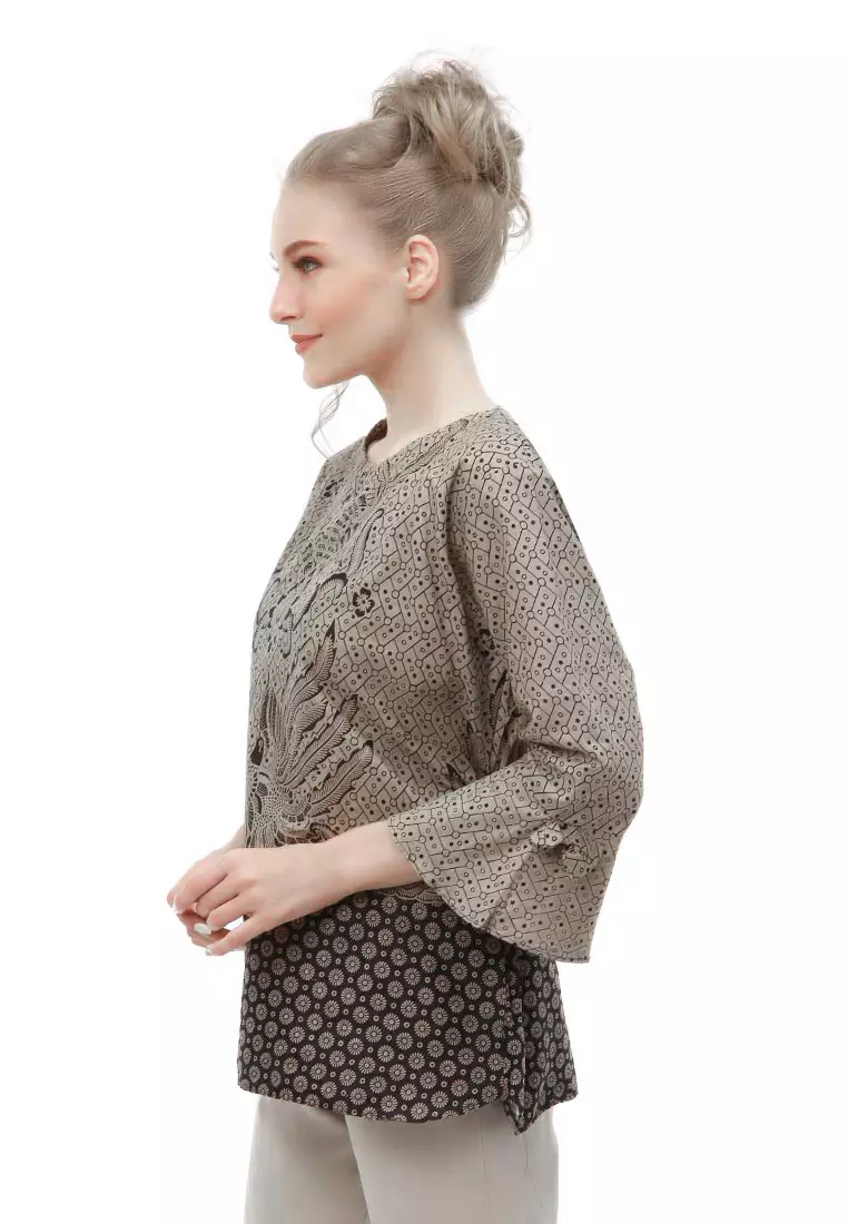 Lynelle Batik Wanita Rowo Lengan Panjang model Tali Samping Material Cotton ORIGINAL - Gray