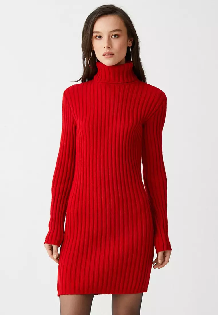 Turtleneck red dress on sale