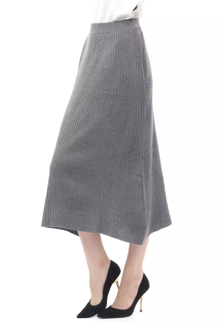 Skirt Plisket Bawahan Wanita Design Casual Rubbery Waist Premium Quality - Gray