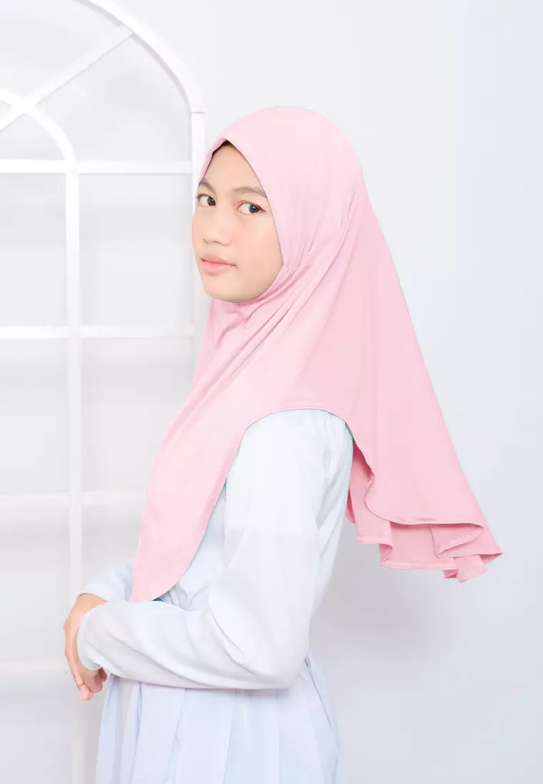 Cotton Bee - Hijab Instan Anak | Zura Tali Bergo Non Pad - Icy Pink - L 