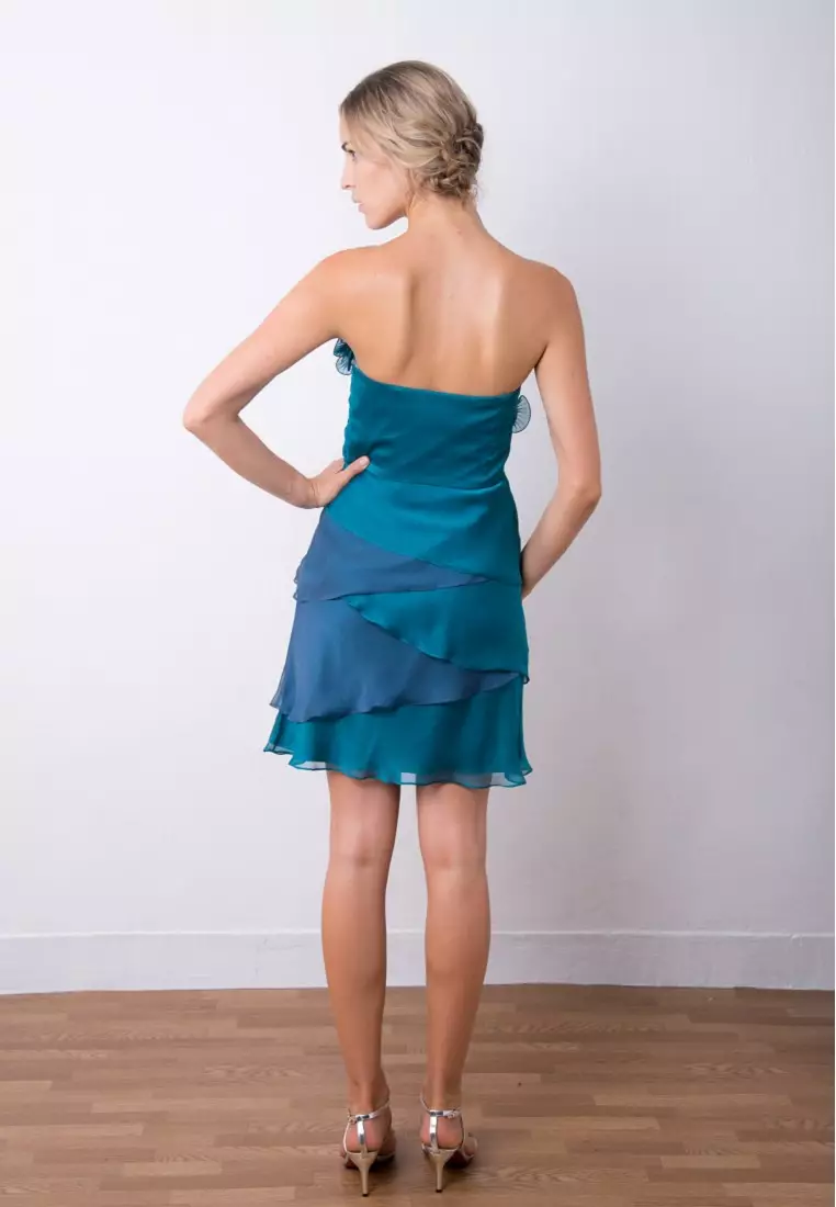 Romantic Strapless Tiered Irregular Cross Cocktail Dress