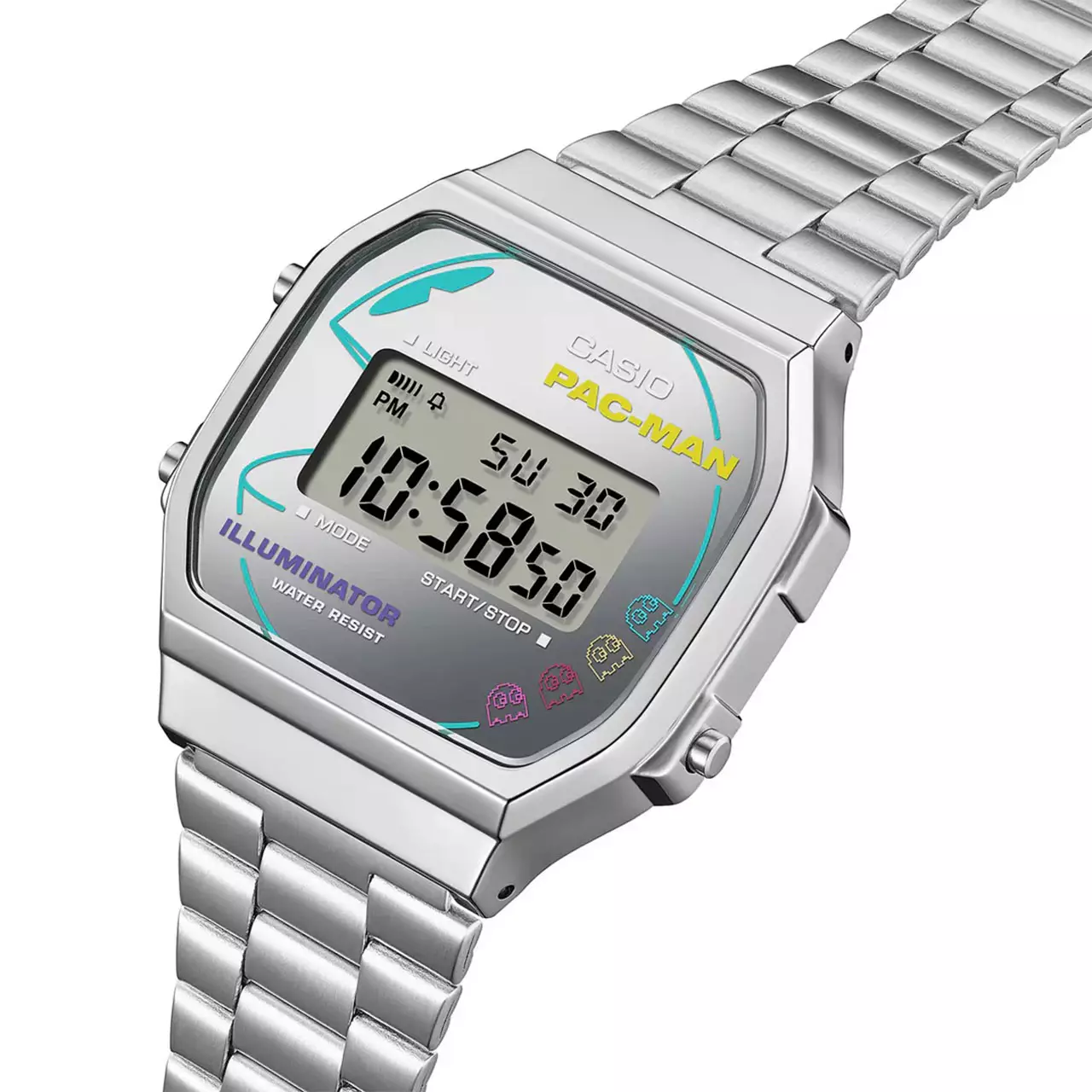 Casio PAC-MAN Jam Tangan Pria - Silver - Stainless Steel - A168WEPC-7ADR 