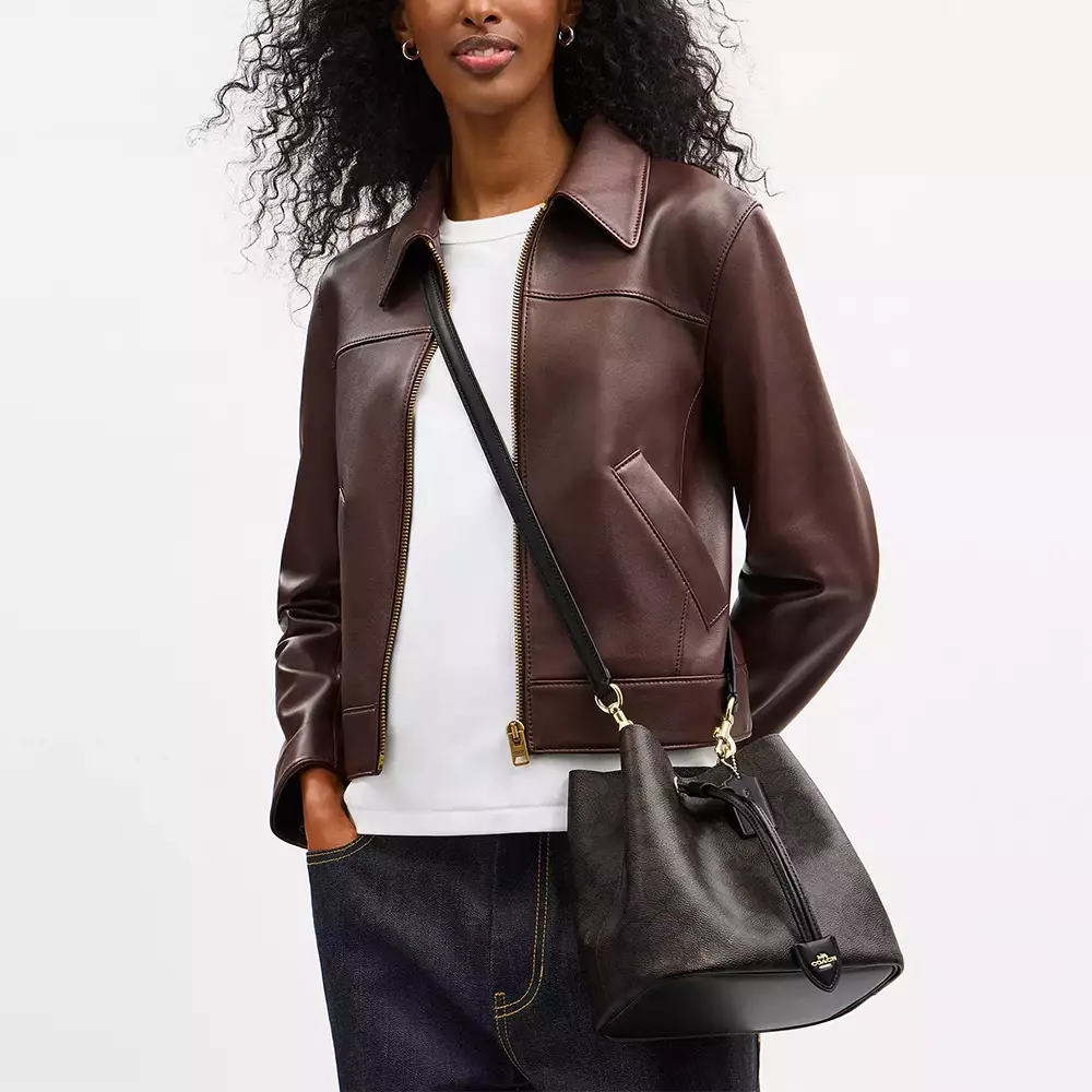 Rowan Bucket Bag Signature Canvas Walnut/Black