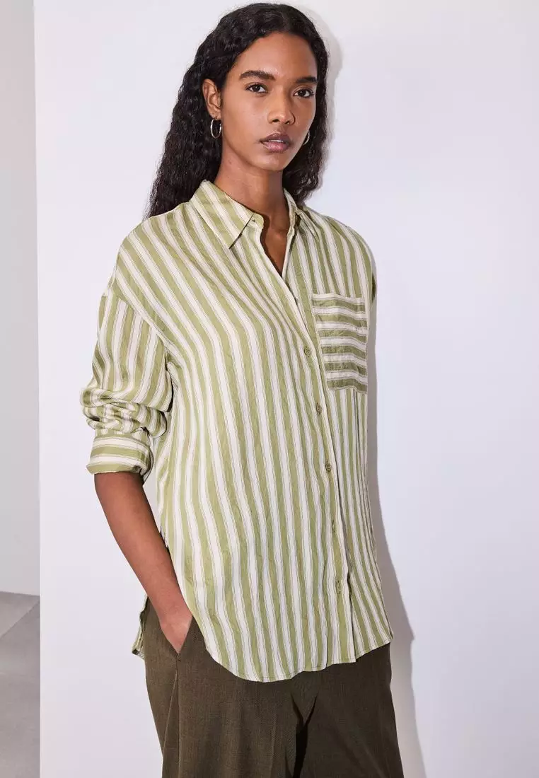 Jacquard Stripe Oversized Long Sleeve Shirt
