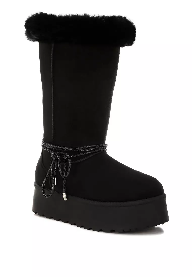 Fur Collar Anti-Skid Snow Boots in Black