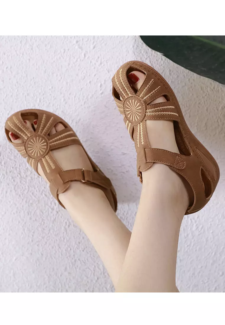 5CM Hollowed PU Wedge Sandals ALM298-3