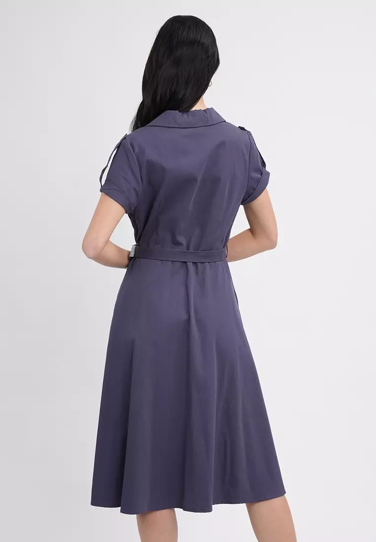Maxine Button-Down Belted Midi A-Line Dress