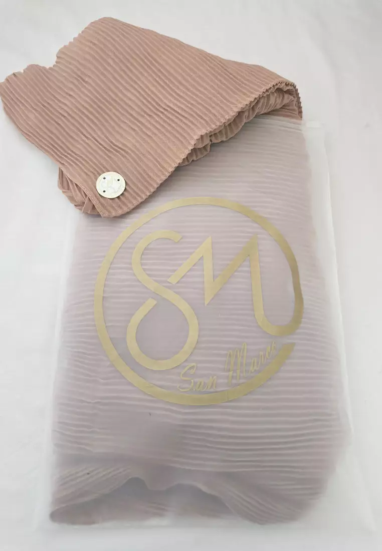 Hijab Wanita Full Pleats Plain Shawl Syal Wanita Plisket Hazelnut
