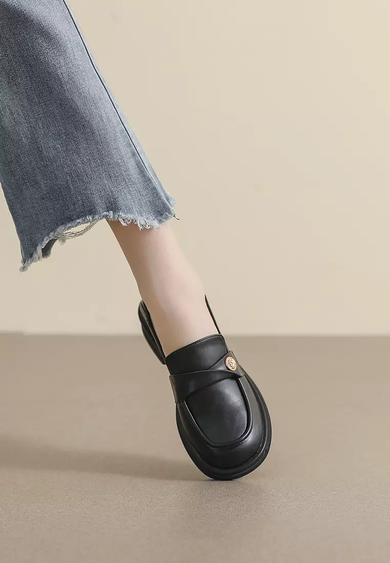 3.5CM Pleated Strap Synthetic Leather Loafers WW105-16