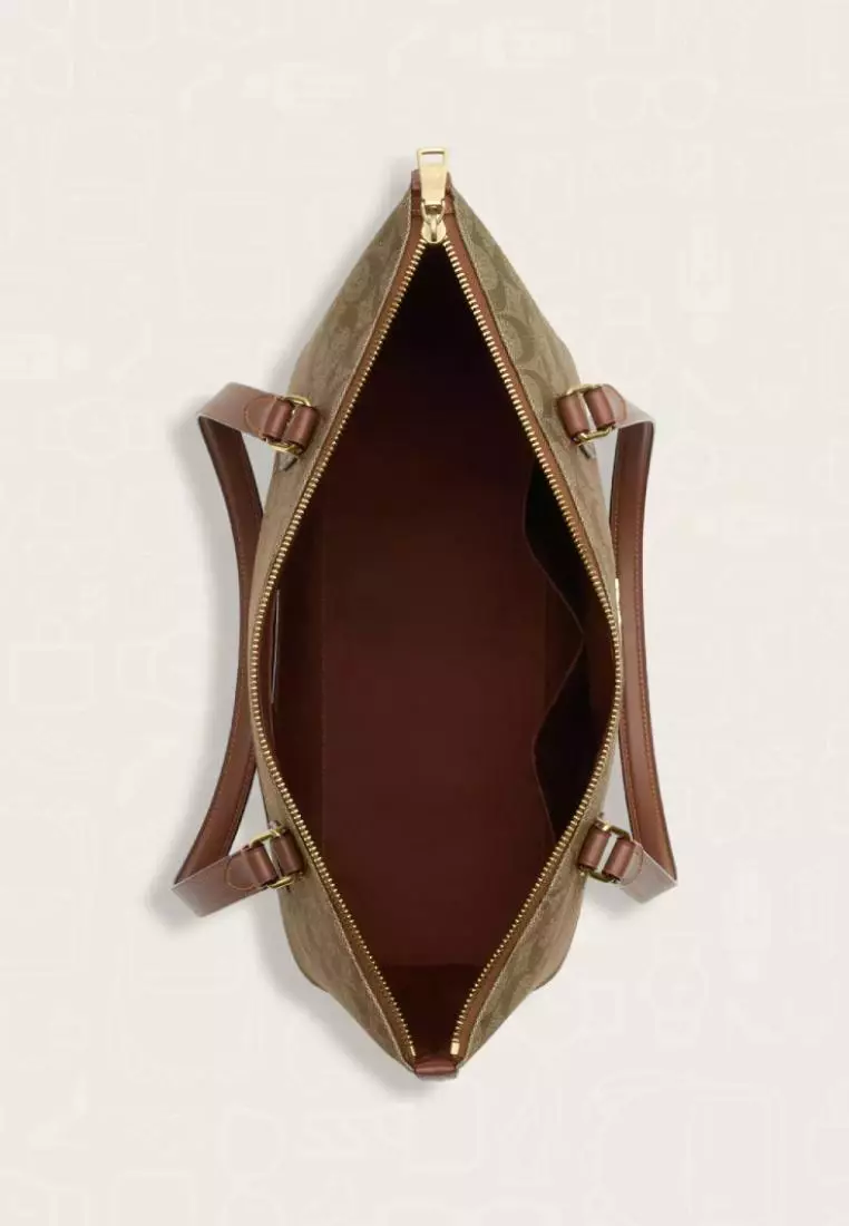 Coach Gallery Tote Bag In Signature Canvas With Floral Horse And Carriage Khaki Multi