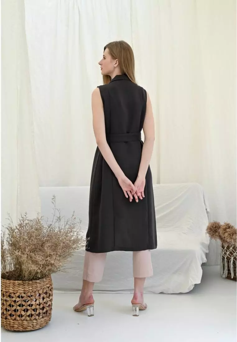 Jual Korz Korz Long Vest With Belt Tie Original 2024 ZALORA Indonesia