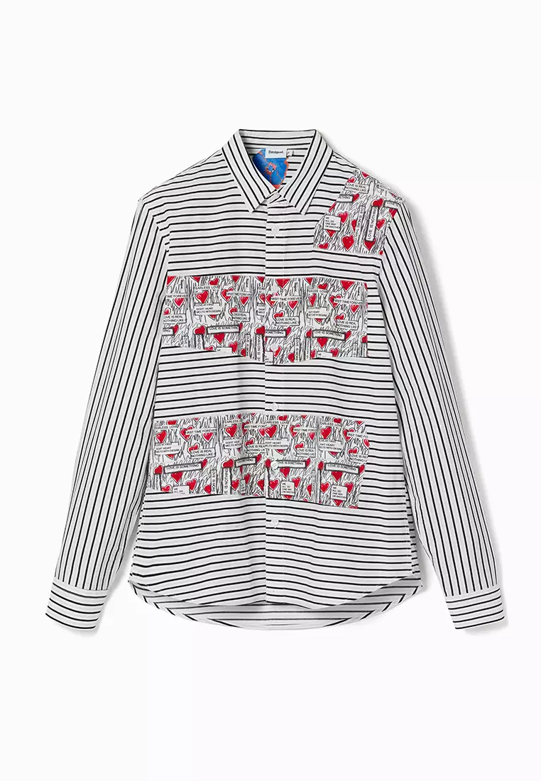Desigual Man Patchwork striped heart shirt.