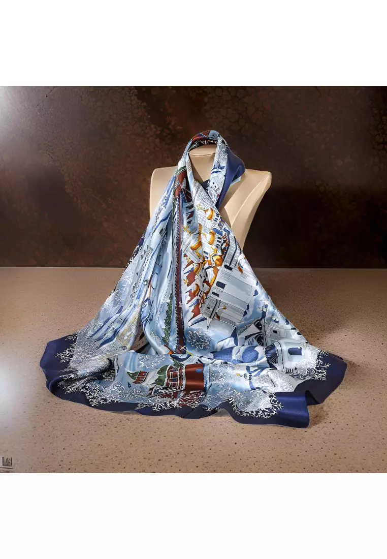 Luxury Silk Ladies' Large Scarf, Sun-Proof Crepe Satin, Premium Souvenir.