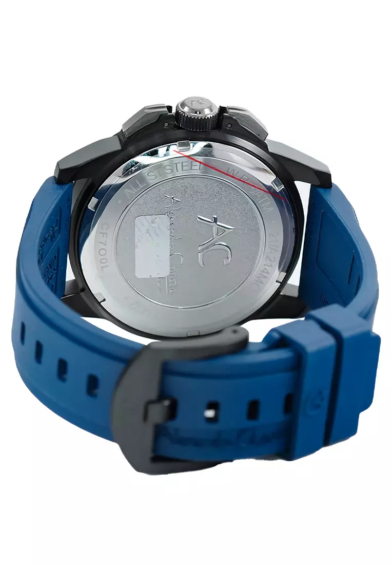 Alexandre Christie - Jam Tangan Chronograph Pria - Black - Blue Rubber Strap - 9602 MCRIPBU