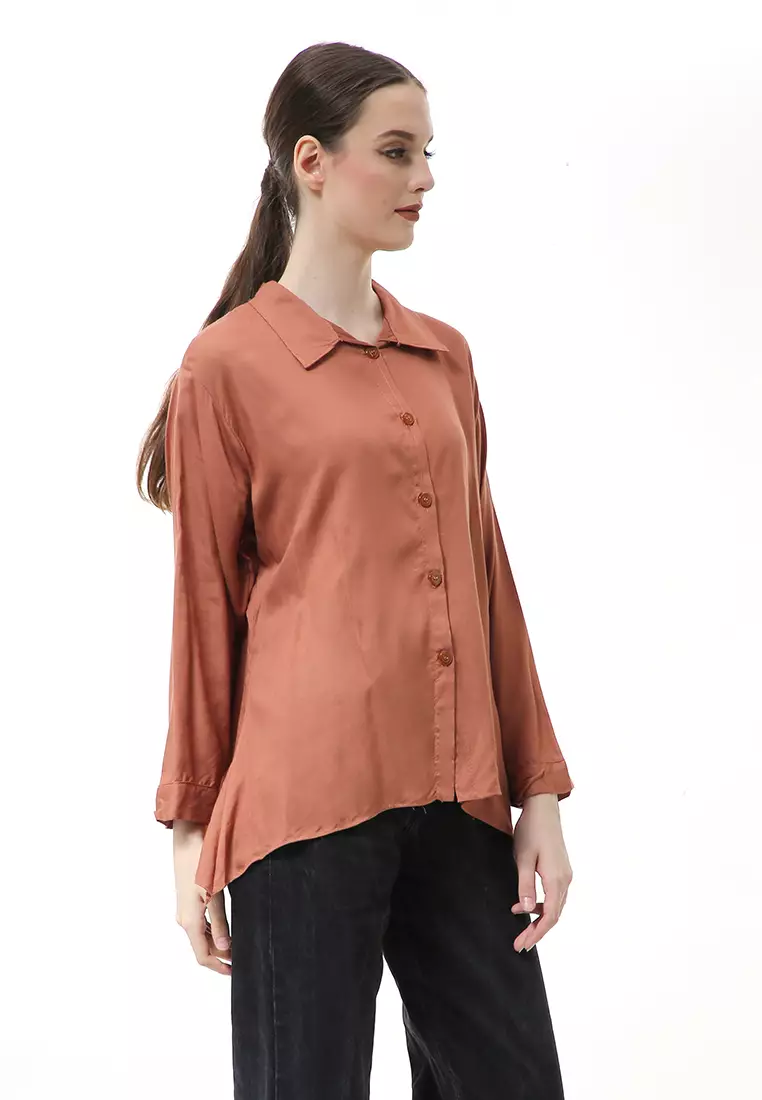 Ayudia Shirt Long Sleeve Atasan Wanita Premium Quality - Dark Choco
