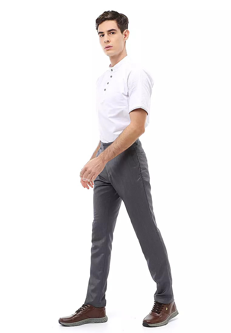 Locko Celana Panjang Formal Metalik Pria Slim Fit Material Wool ORIGINAL - Gray