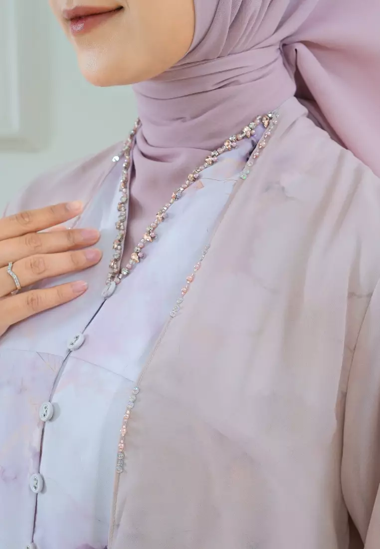 Gamis Long Dress Mosleem Elegant Pink Marble One Set Outer Stylish By Brilliant Girl Warna Pink