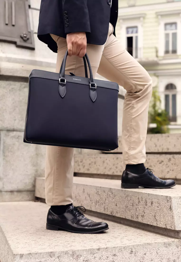 Maverick & Co. Alpha Leather-Trimmed Briefcase (Navy)