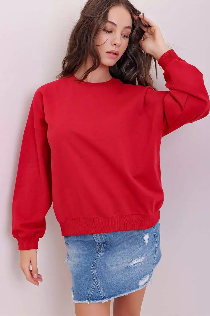 Red on sale crew sweater