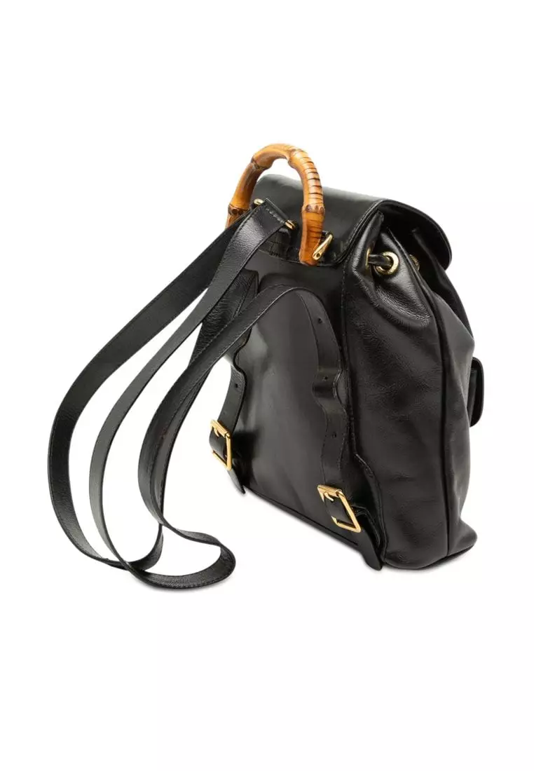 Pre-Loved Gucci Calfskin Bamboo Drawstring Backpack