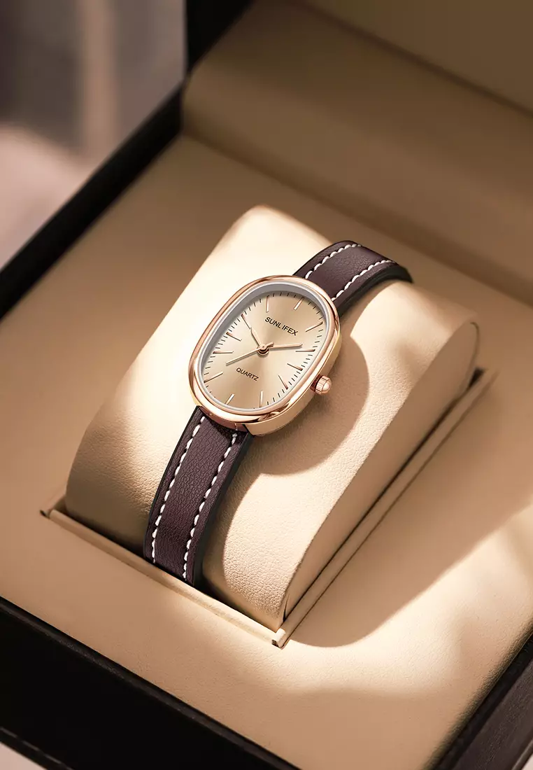 Jam Tangan Wanita Anggun Kuarsa Tali Kulit Gaya Antik Korea Jam Tangan Cewek SL6083 Coffee