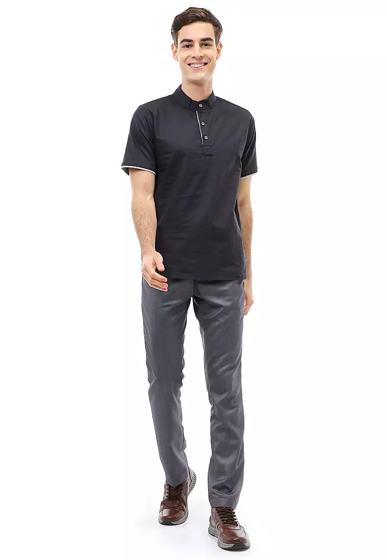 Dwan Atasan Formal Pria Kemeja Koko Polos Short Sleeve Material Cotton ORIGINAL - Black
