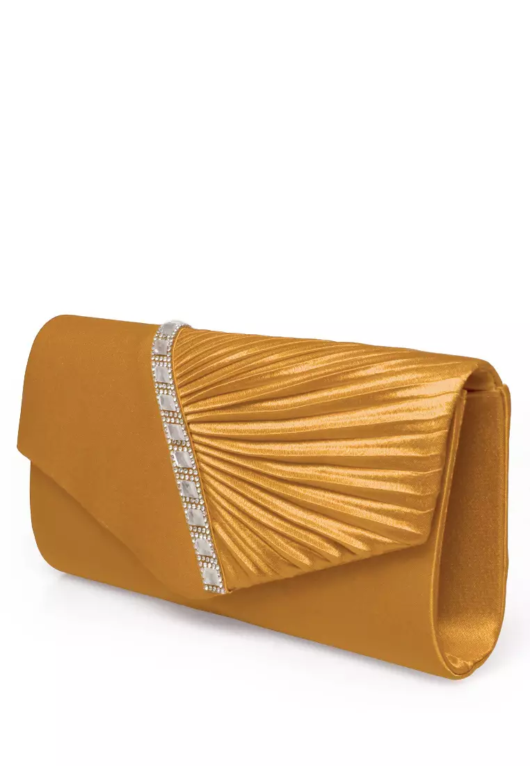 Clutch Bag Wanita Design Simple Tas Genggam Woman Premium Quality - Gold