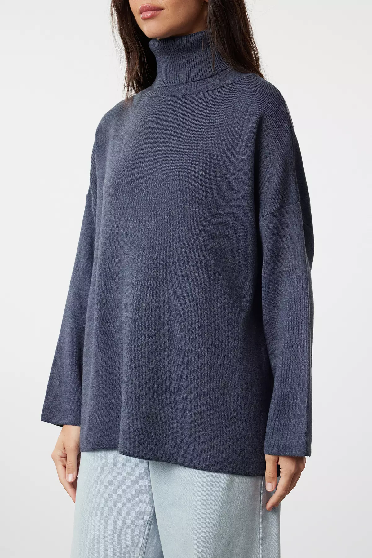 Indigo Wide Pattern Basic Knitwear Sweater