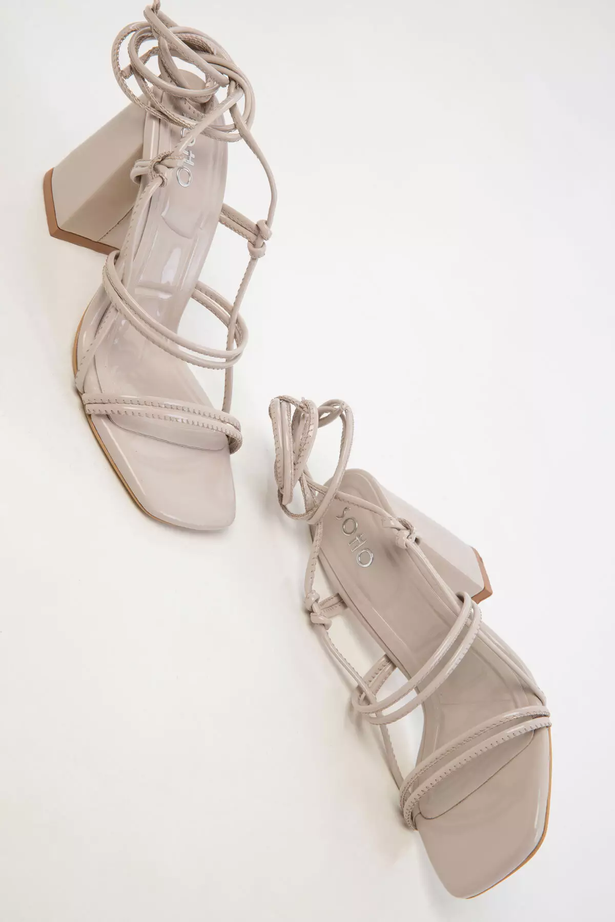 Beige Patent Leather Women's Classic Heeled Shoes 20363