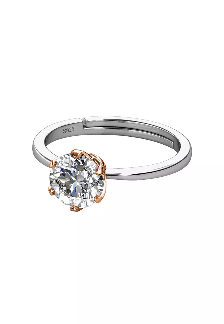 Berlian Moissanite Les Estelle Ring Rose Gold White [GRA CERTIFICATE MOISSANITE DIAMOND] - Cincin 1ct Moissanite Diamond 925 Silver Celesta by Her Jewellery