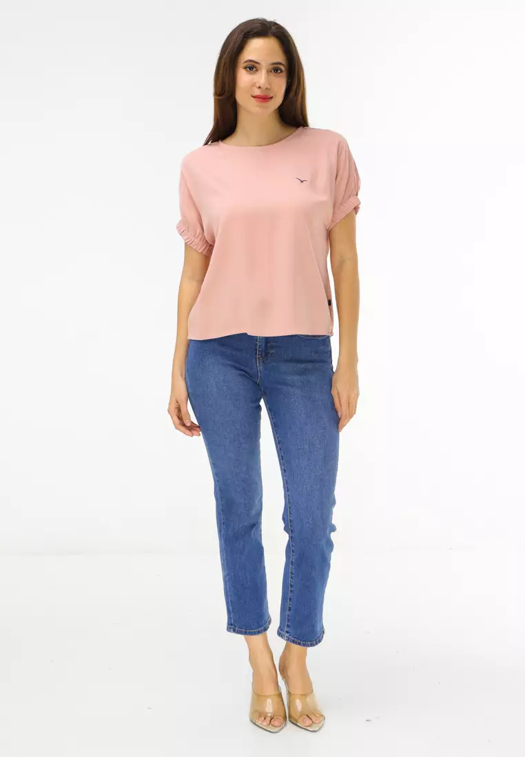 Plain Single Bold Twill Short Sleeve Blouse