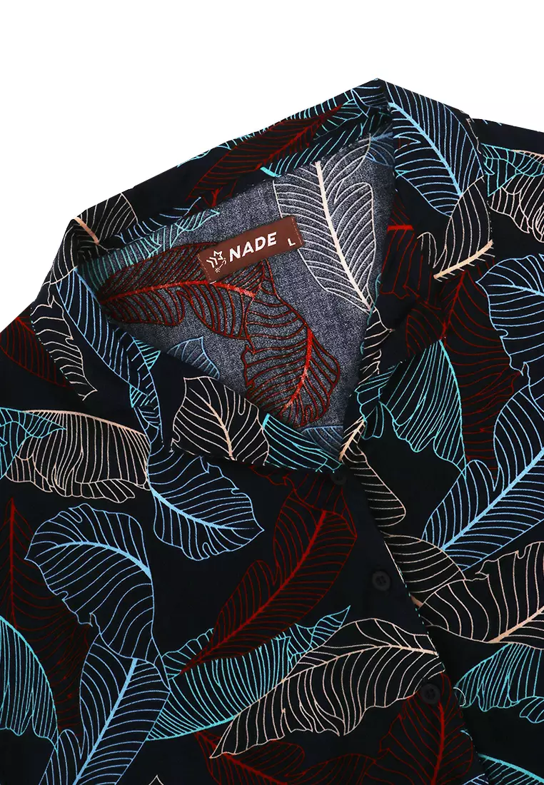 FTA55 LKM Kemeja Oversize Wanita Tangan Pendek Daun Navy