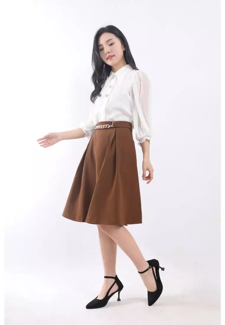 Buy QuestChic Valencia Pleated Front Midi Skirt Online ZALORA