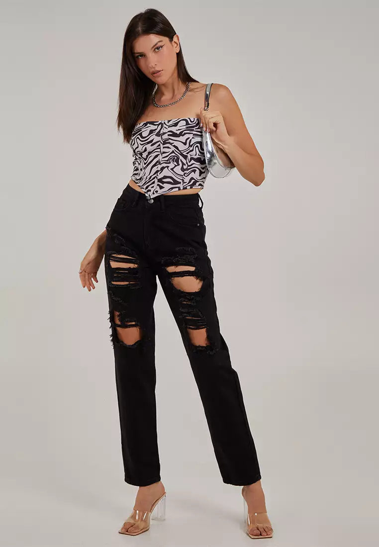 Pink Vanilla Black Pattern Swirl Printed Corset Top