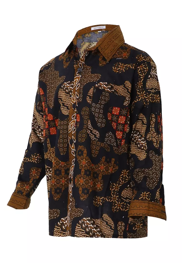 Lucas Kemeja Formal Batik Anak Laki-laki Lengan Panjang Motif Pulau Kids Traditional Shirt Material Cotton ORIGINAL - Brown