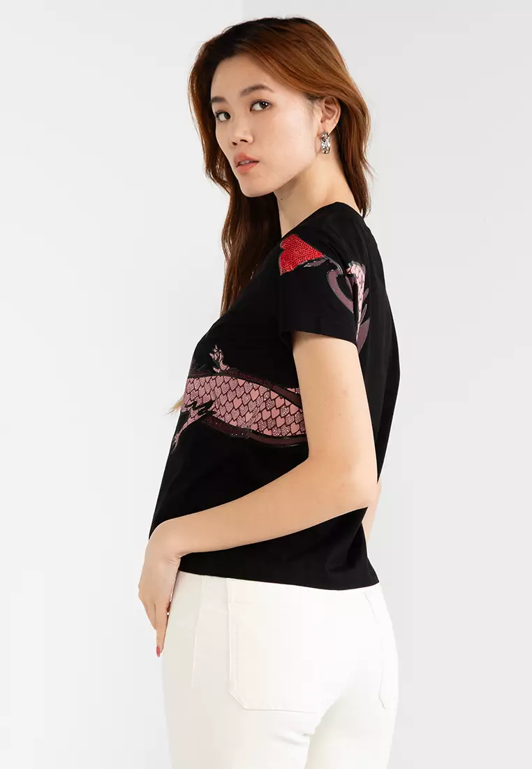 Buy PINKO Short Sleeve T-Shirt with Dragon Print 2025 Online
