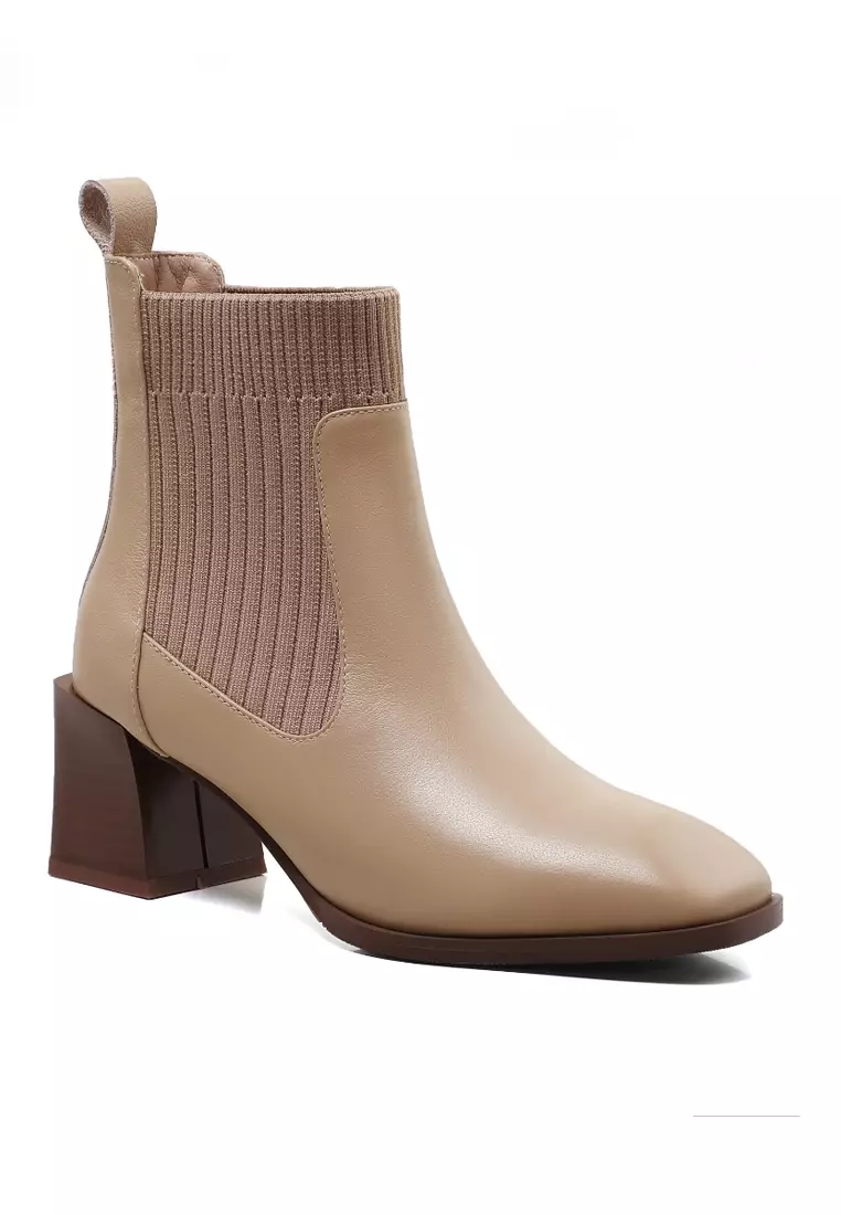 VANSA Fashionable Top Layer Cowhide Stretch Ankle Boots VSW-B06291288