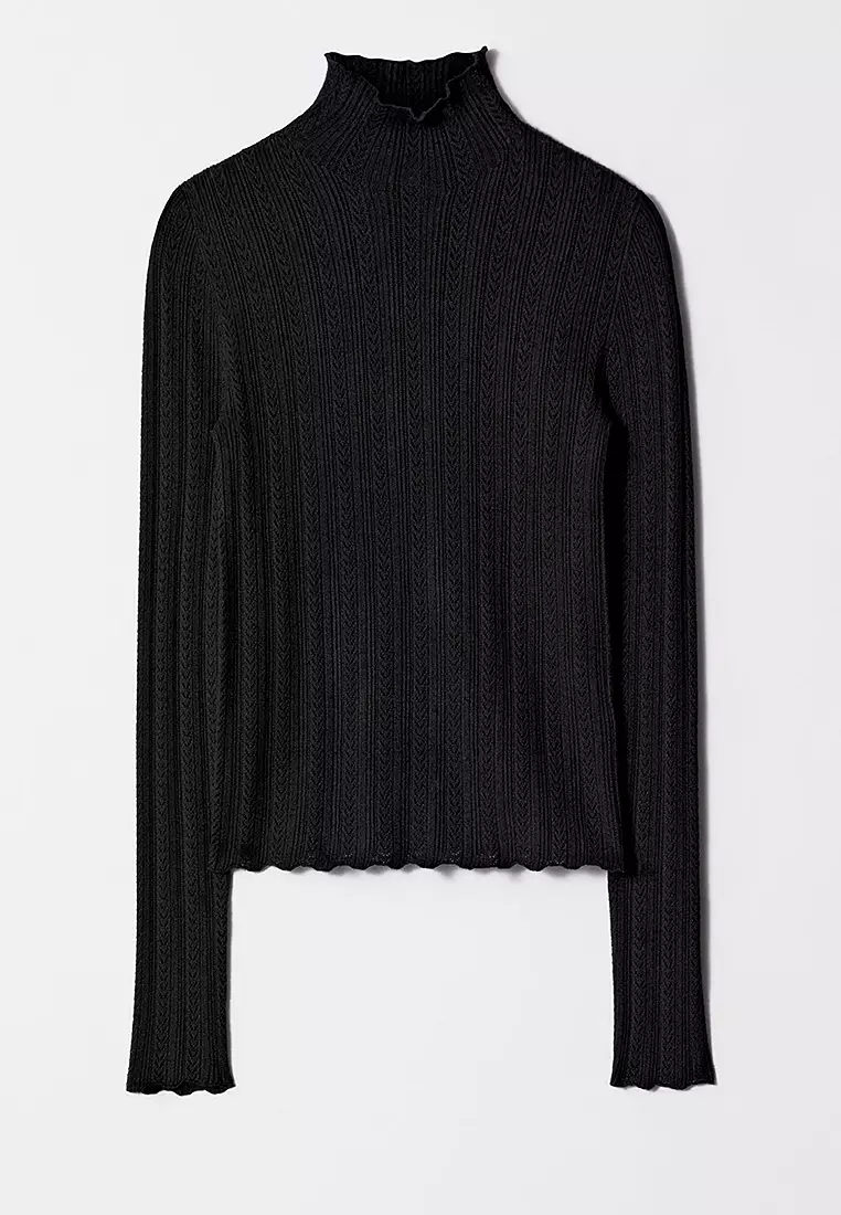 Pointelle-Knit Turtleneck Top