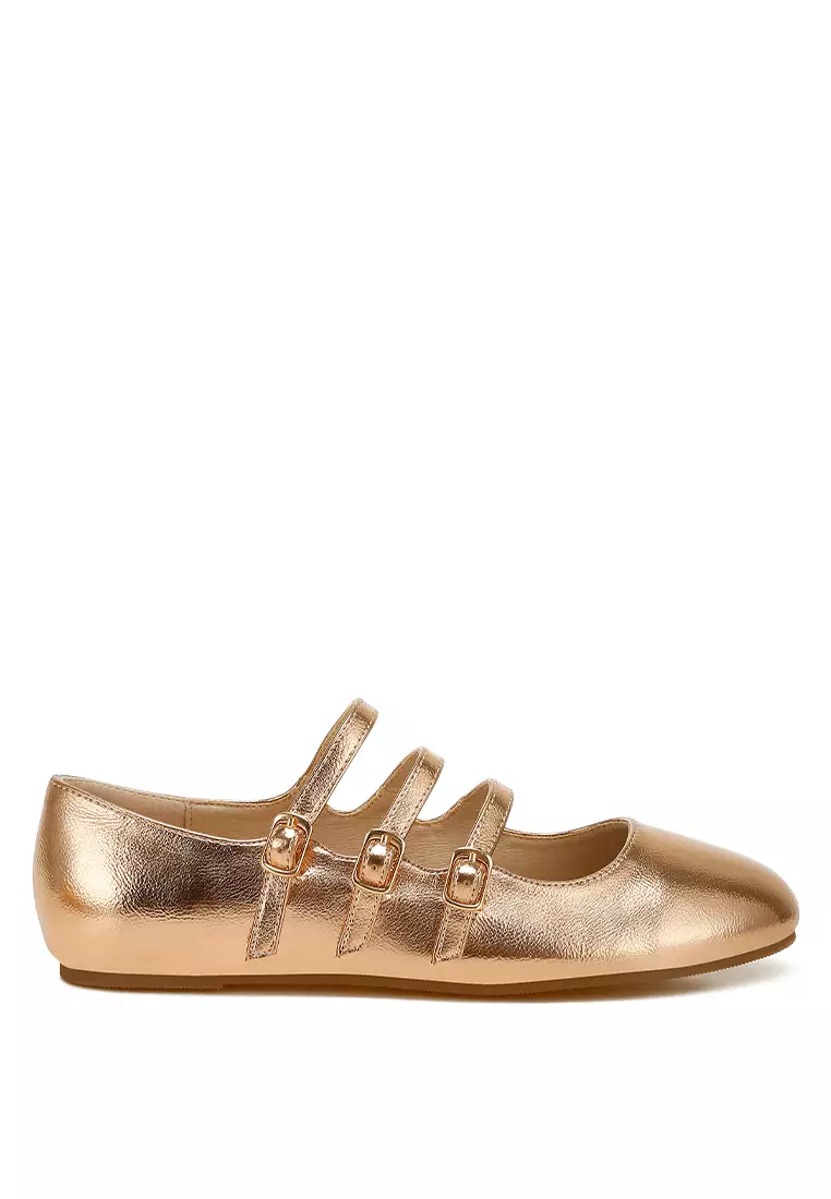 Discount on Rag & CO.  shoes - SKU: Triple Strap Mary Jane Sandals in Rose Gold