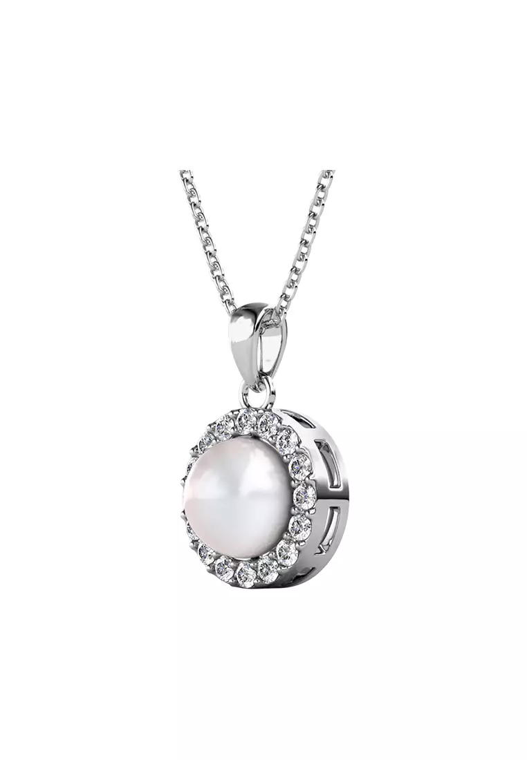 Circlet Pearl Pendant (White Gold) - Made with Swarovski Crystals