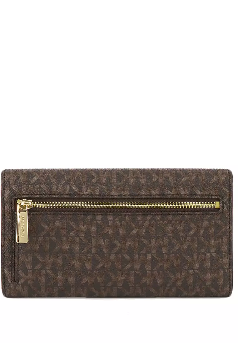 Jet Set Travel Large Trifold Wallet In Signature - Brown