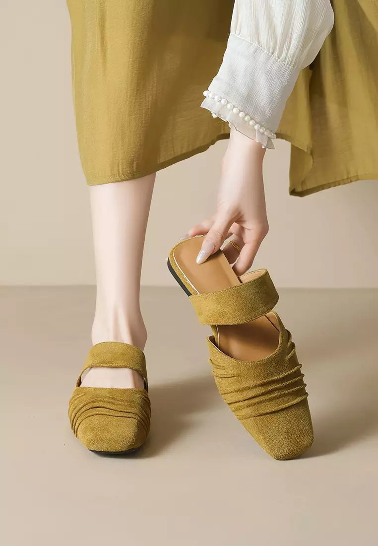 Pleated Suede Mules WW206-2
