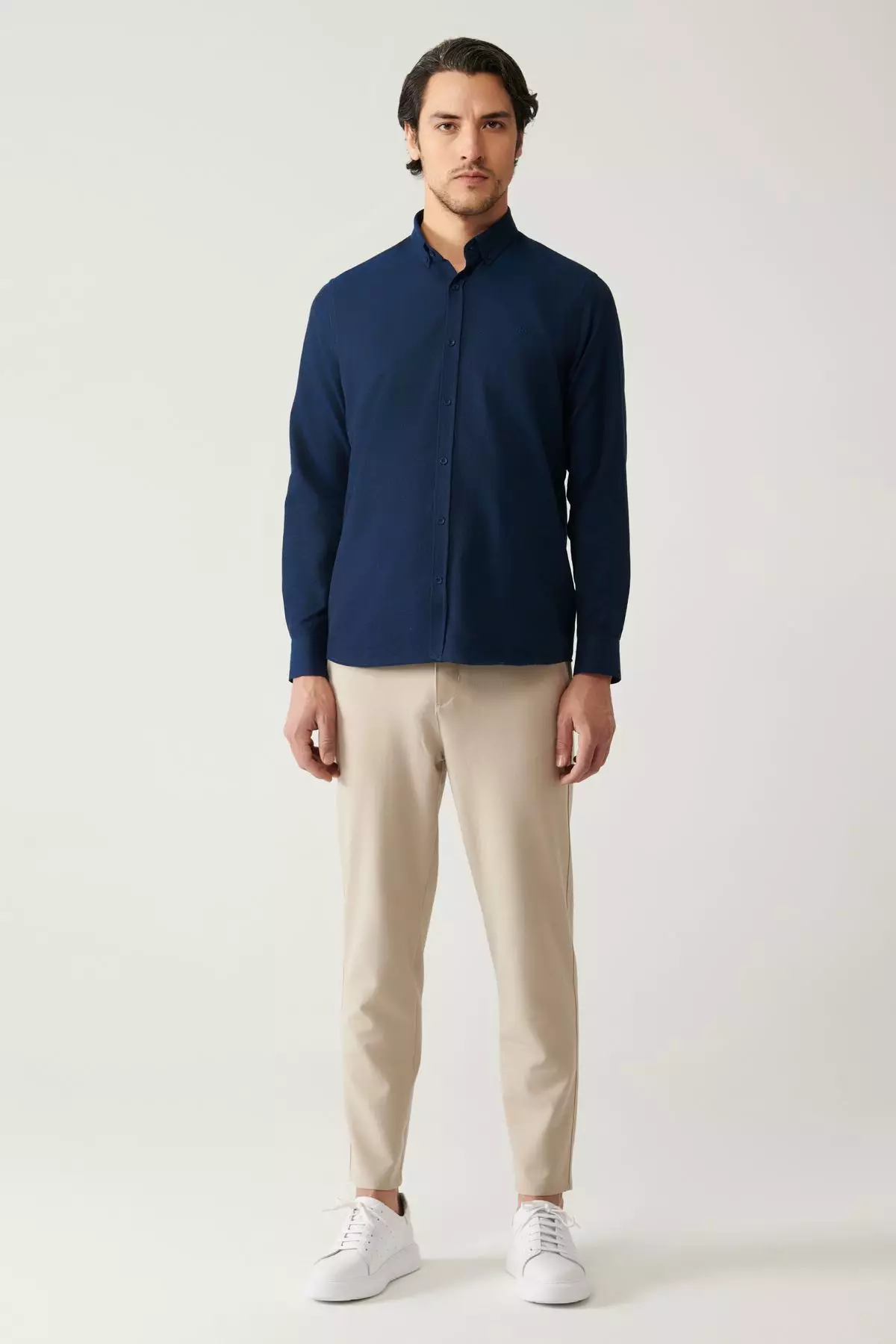 Men's Navy Blue Button-Down Collar Easy Iron Cotton Oxford Shirt E002000