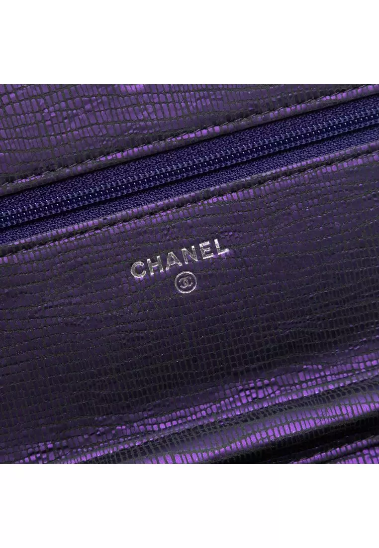 Pre-Loved Chanel Cc Metallic Crackling Lizard Printed Leather Wallet On Chain