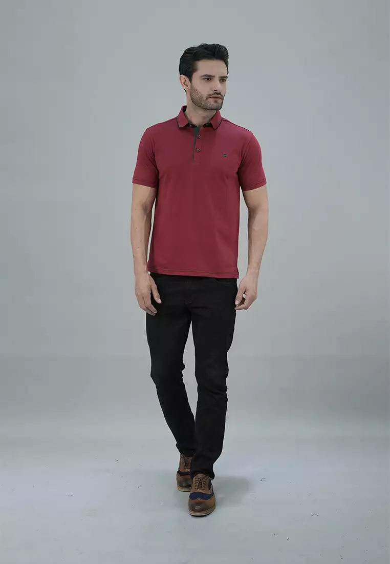 LGS - Kaos Casual Pria - Kaos Kerah Wangky - Kaos Polo Pria - Lengan Pendek - Polos Maroon - JWS.325.L3133F.01.C