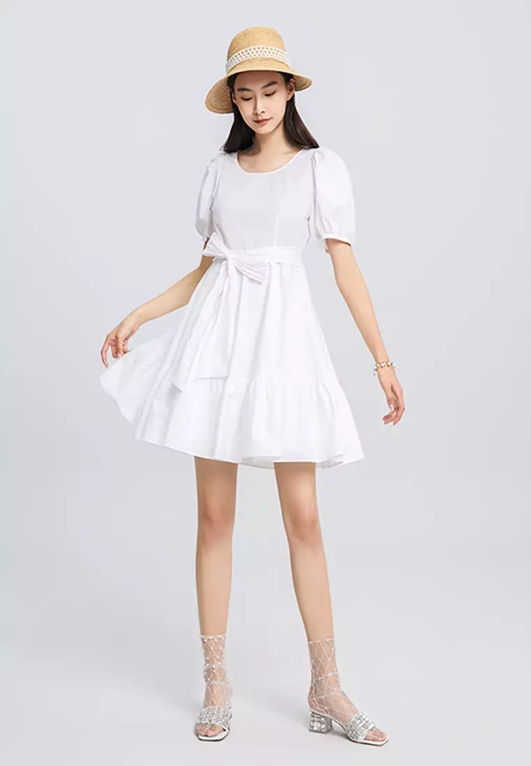 Puff Sleeves Petite White Cocktail Dresses Little Bit In Love