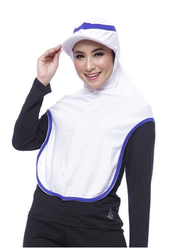 Attiqa Active white Long Runner- White list Marine Blue , Sport Hijab 74851AA62C1083GS_1