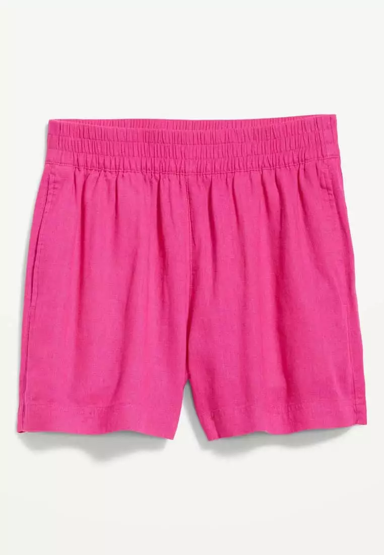 High-Waisted Linen-Blend Pull-On Shorts For Women - 3.5-Inch Inseam